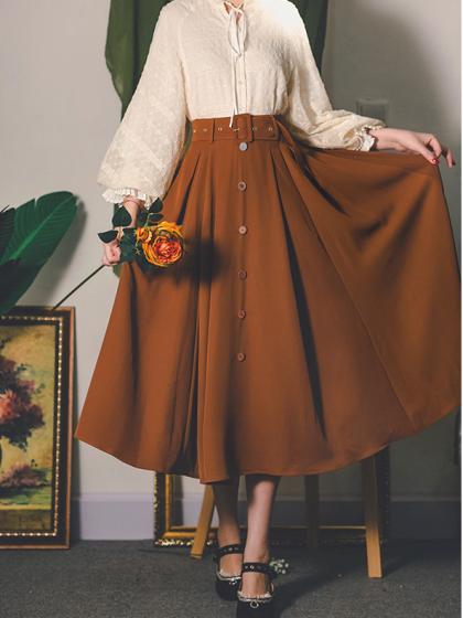 Caramel Latte Vintage Open Front Long Skirt